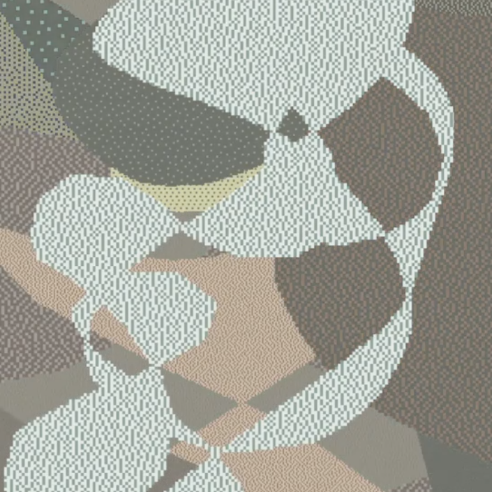 Square Vessel artwork crop with dithered shapes and muted patterned colour fields